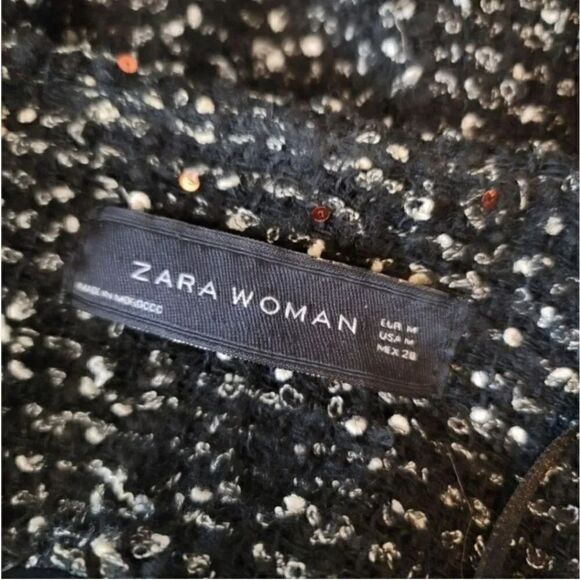 Zara Fantasy Fabric Wool Blend Boucle Tweed Moto Blazer Jacket Size Medium - Picture 11 of 15